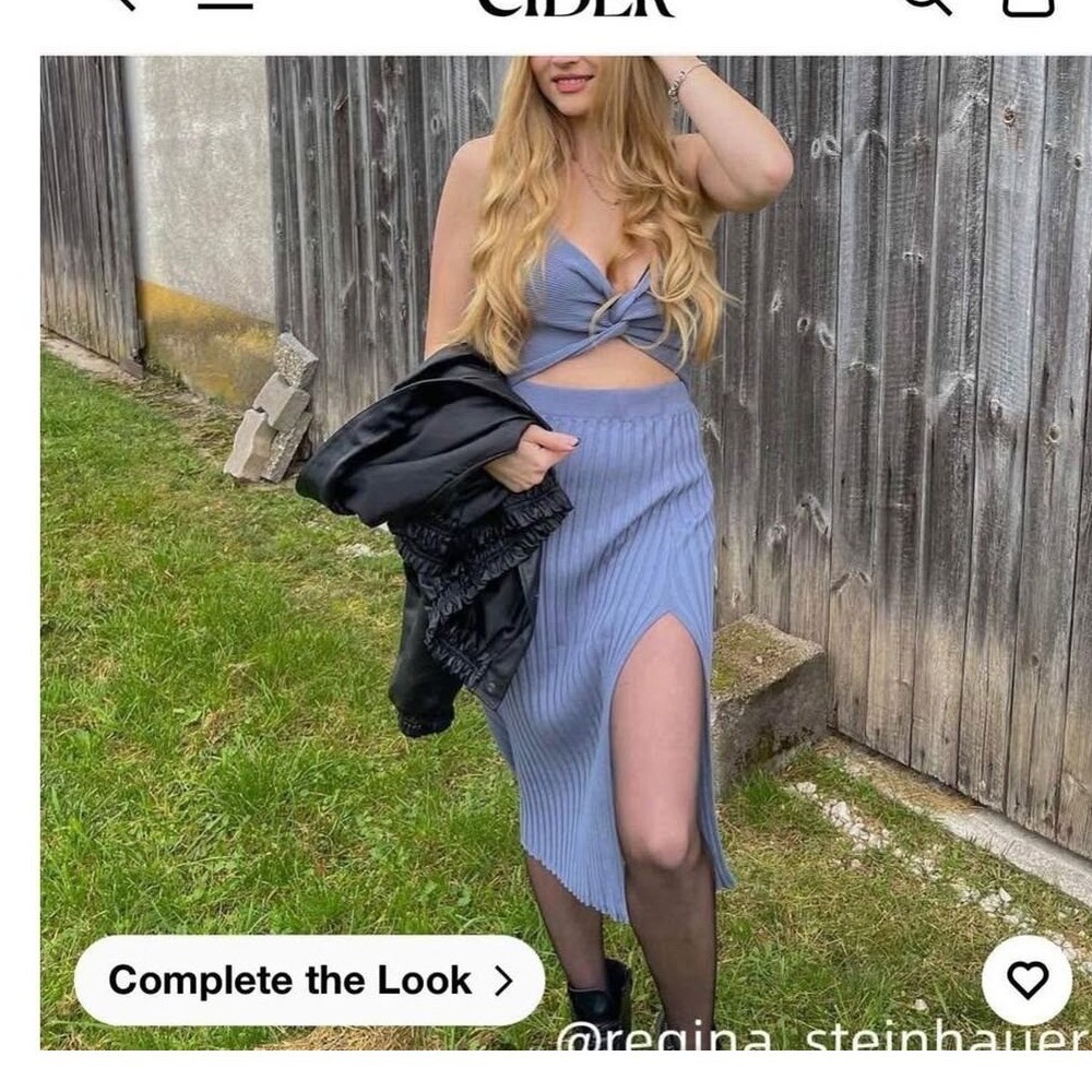 Cider Ribbed 2‎ Piece Set Medium Crop Top Midi Skirt Blue Boho Festival indie